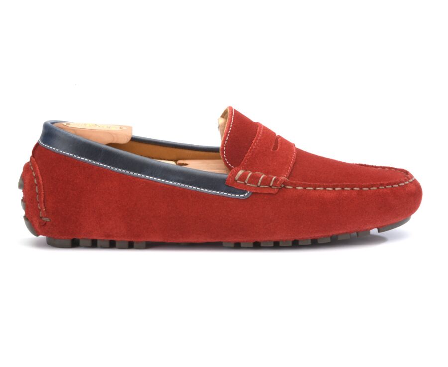 Red suede and Navy Leather Men's Driving Moccasins - FERGUSON