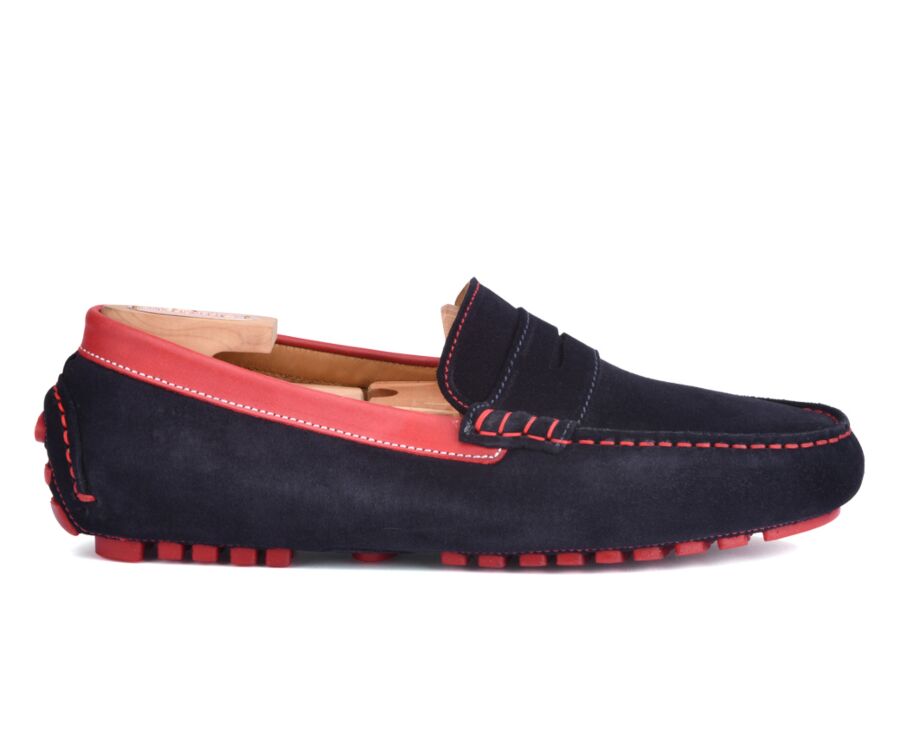 Navy Suede and Red leather Men's Driving Moccasins - FERGUSON