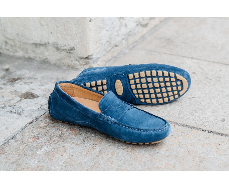 Indigo Blue Suade Men's Driving Moccassins - FERGUSON