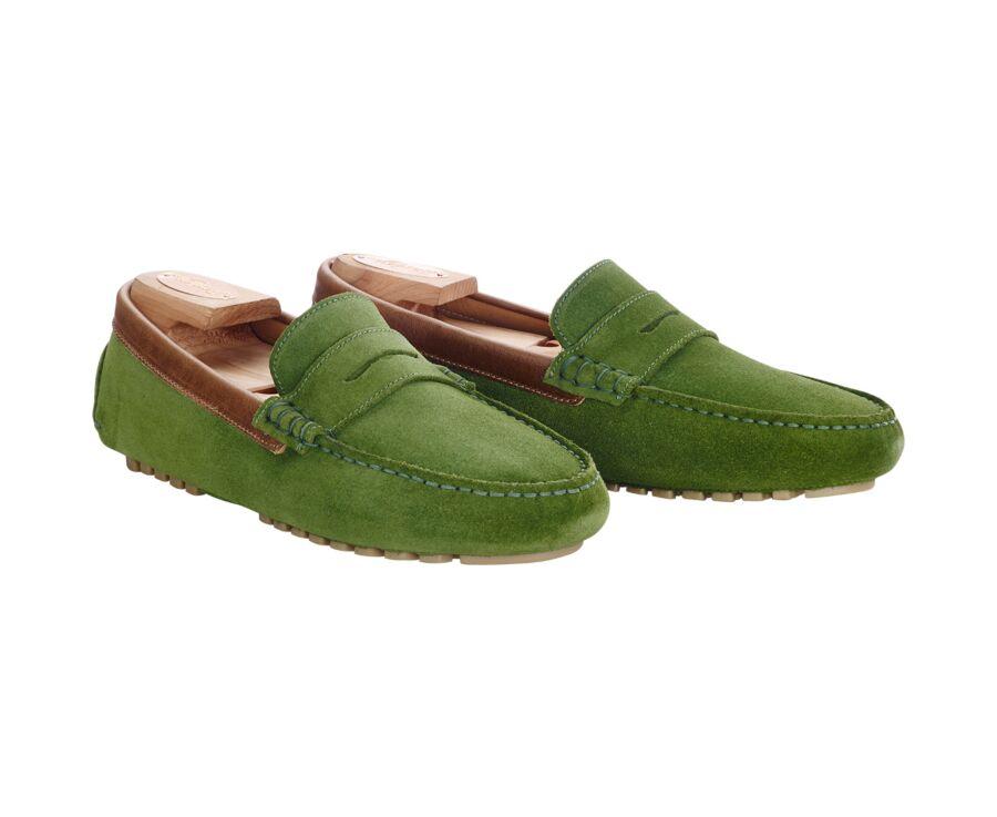 Green & Chestnut Suade Men's Driving Moccassins - FERGUSON