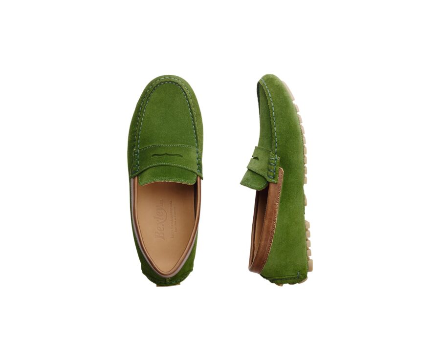 Green & Chestnut Suade Men's Driving Moccassins - FERGUSON
