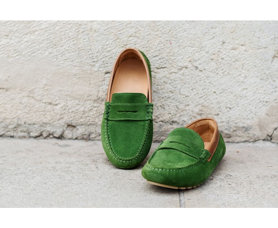Green & Chestnut Suade Men's Driving Moccassins - FERGUSON