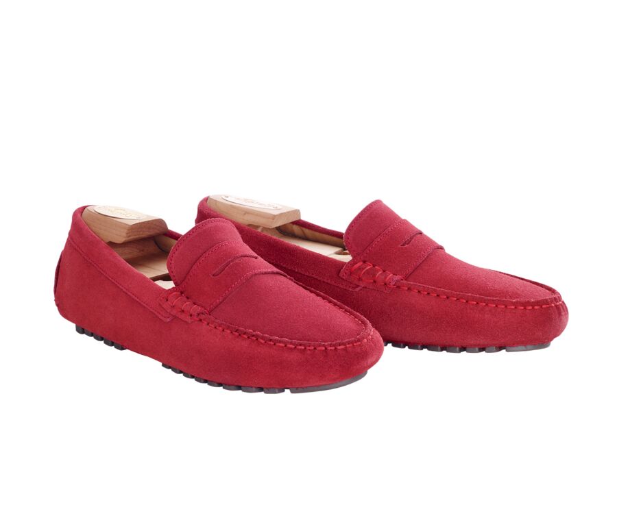 Dark Red Suede Men's Driving Moccassins - FERGUSON