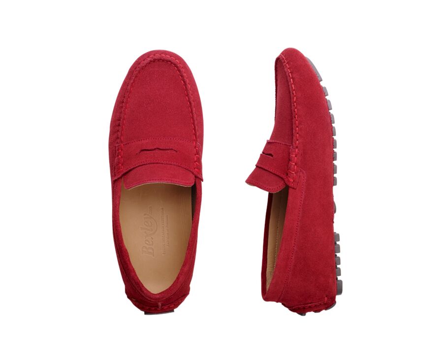 Dark Red Suede Men's Driving Moccassins - FERGUSON
