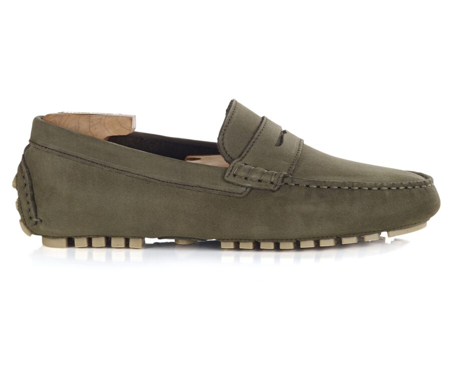 Khaki Nubuck Leather - Men's Driving Moccassins - FERGUSON