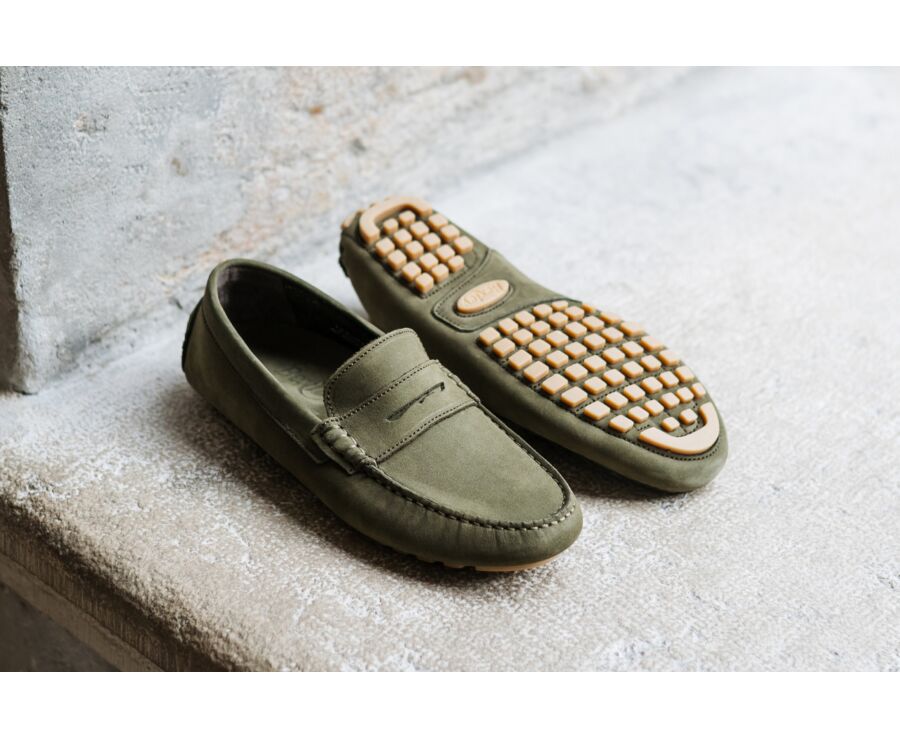 Khaki Nubuck Leather - Men's Driving Moccassins - FERGUSON