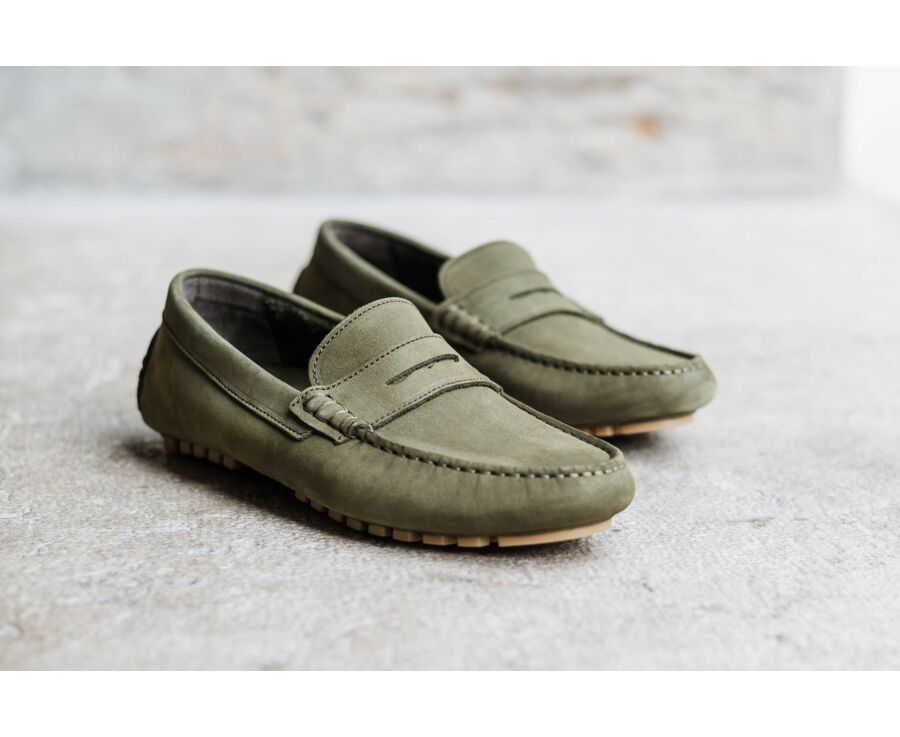 Khaki Nubuck Leather - Men's Driving Moccassins - FERGUSON