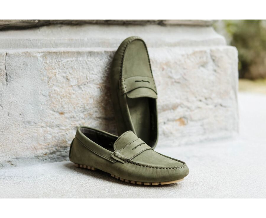 Khaki Nubuck Leather - Men's Driving Moccassins - FERGUSON