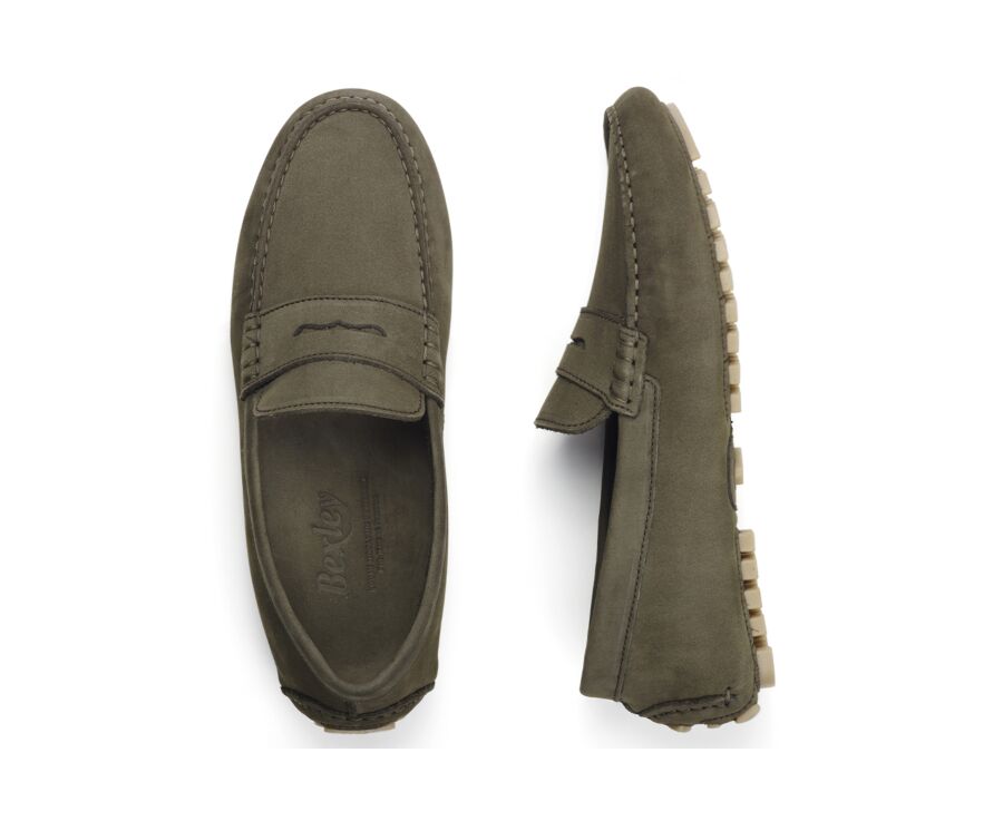 Khaki Nubuck Leather - Men's Driving Moccassins - FERGUSON