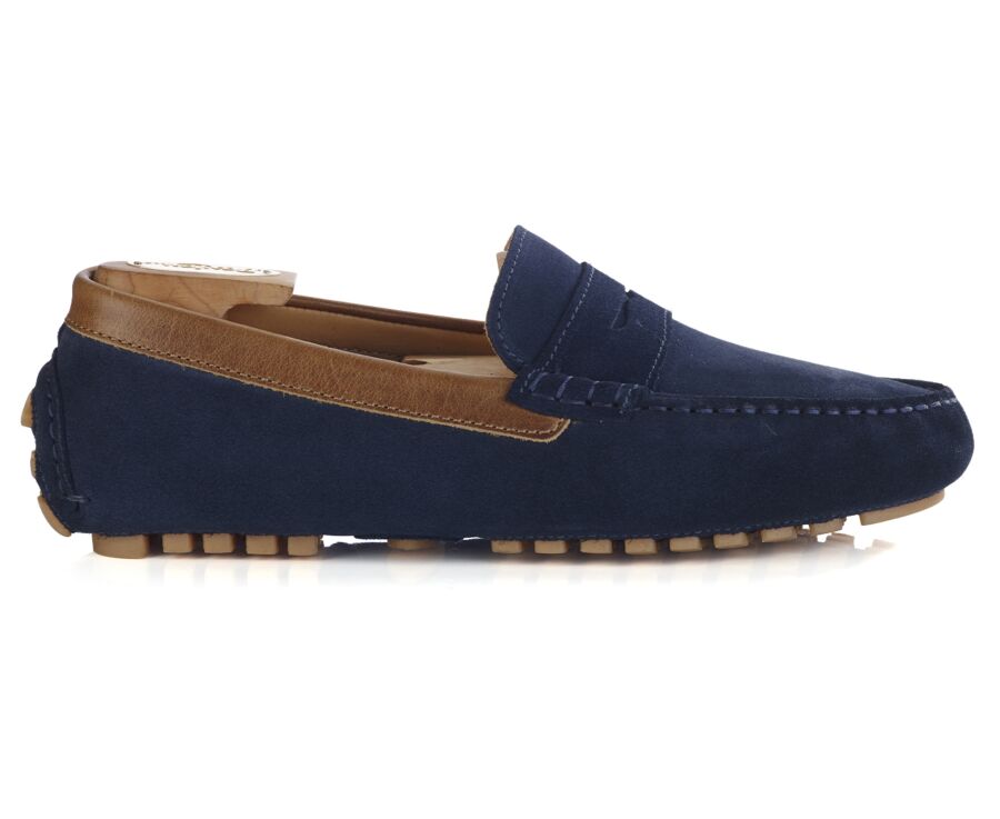 Navy Suede with Chestnut Trim - Men's Driving Moccassins - FERGUSON