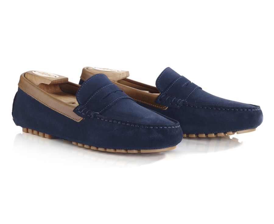 Navy Suede with Chestnut Trim - Men's Driving Moccassins - FERGUSON