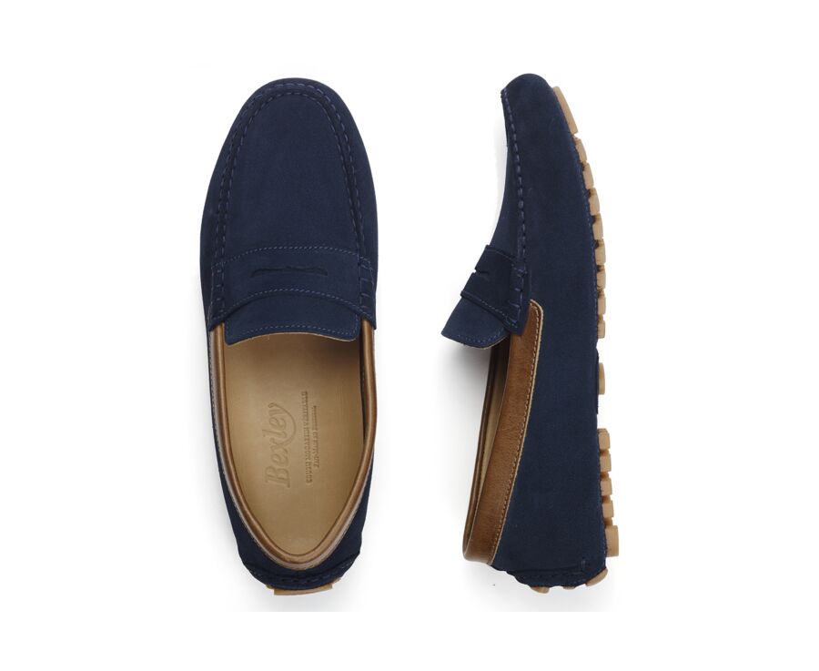 Navy Suede with Chestnut Trim - Men's Driving Moccassins - FERGUSON