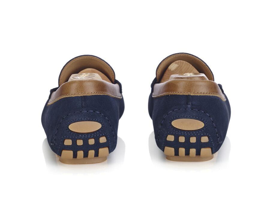 Navy Suede with Chestnut Trim - Men's Driving Moccassins - FERGUSON