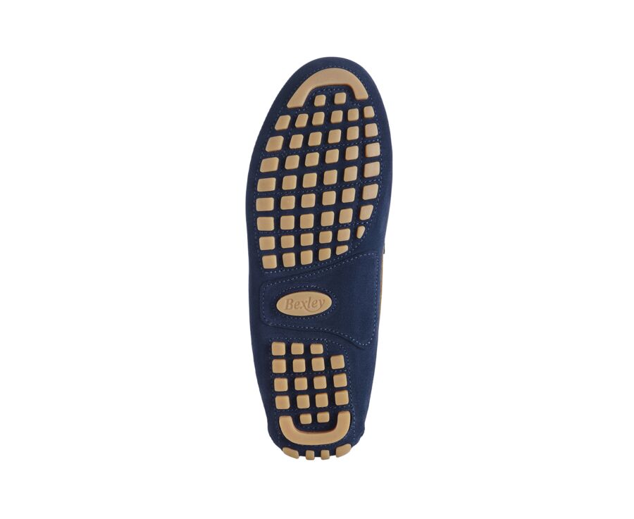 Navy Suede with Chestnut Trim - Men's Driving Moccassins - FERGUSON