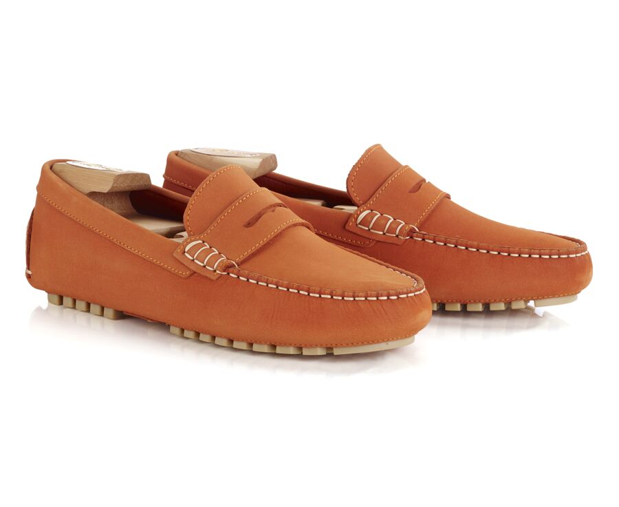 Dark Orange Nubuck Leather - Men's Driving Moccassins - FERGUSON