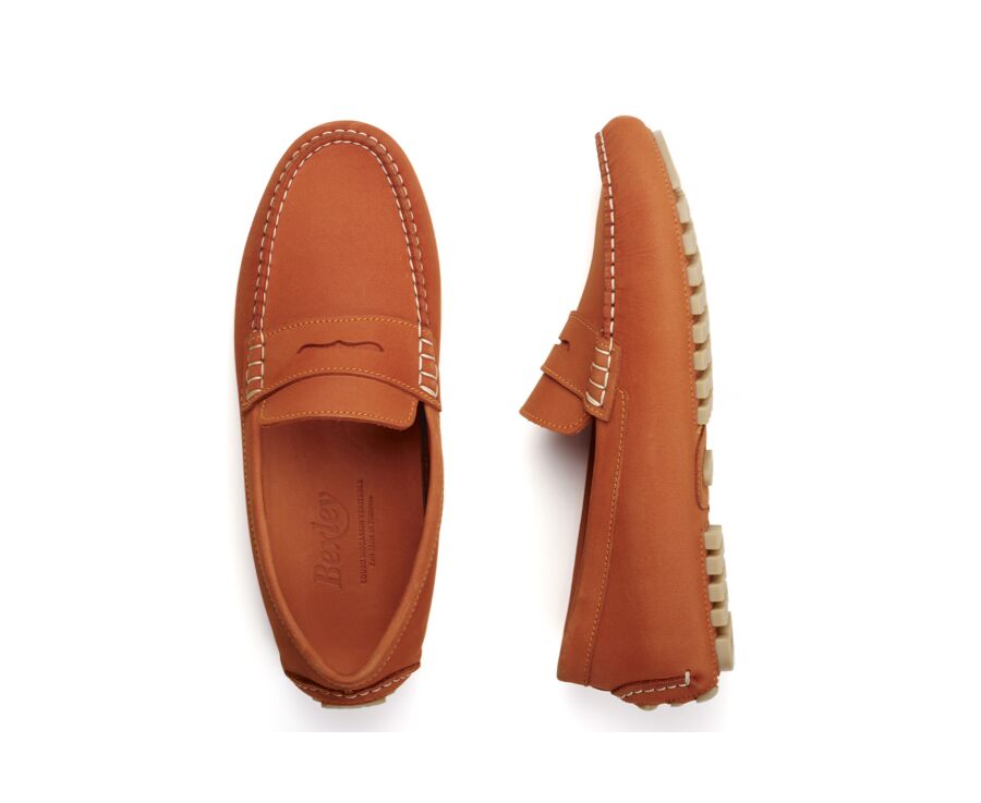 Dark Orange Nubuck Leather - Men's Driving Moccassins - FERGUSON
