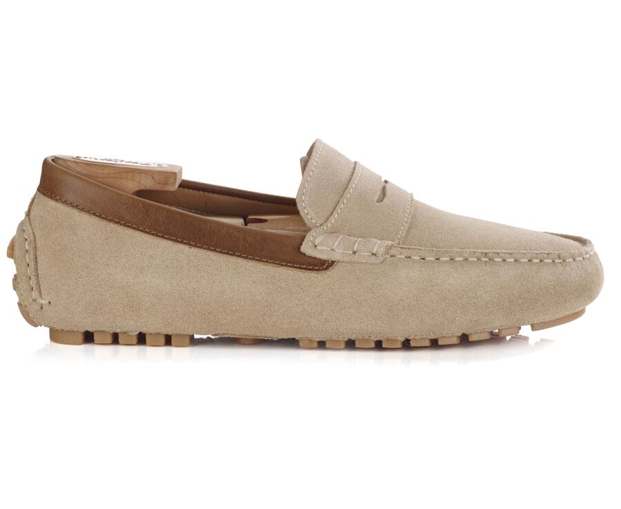 Beige Suede with Chestnut Trim - Men's Driving Moccassins - FERGUSON