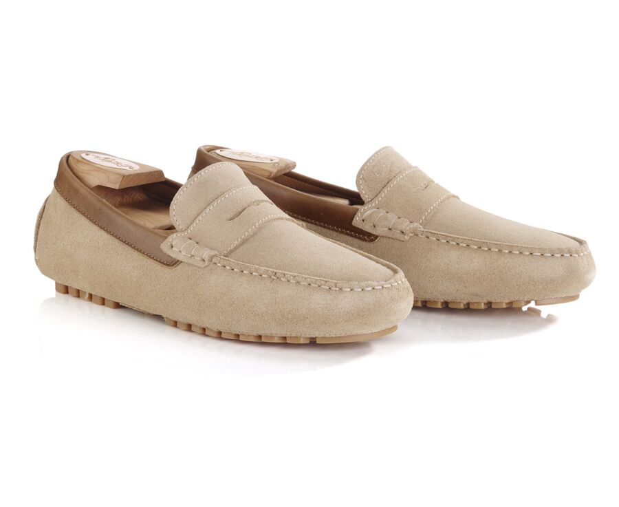 Beige Suede with Chestnut Trim - Men's Driving Moccassins - FERGUSON