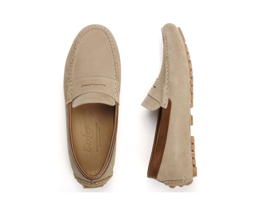 Beige Suede with Chestnut Trim - Men's Driving Moccassins - FERGUSON