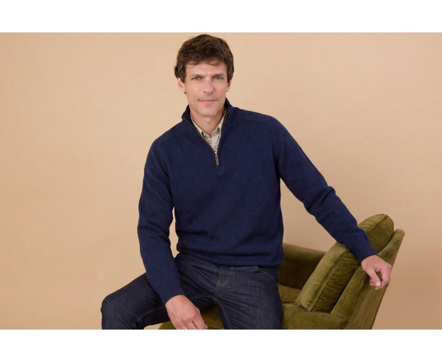 Navy half-zip wool jumper - KENNETH