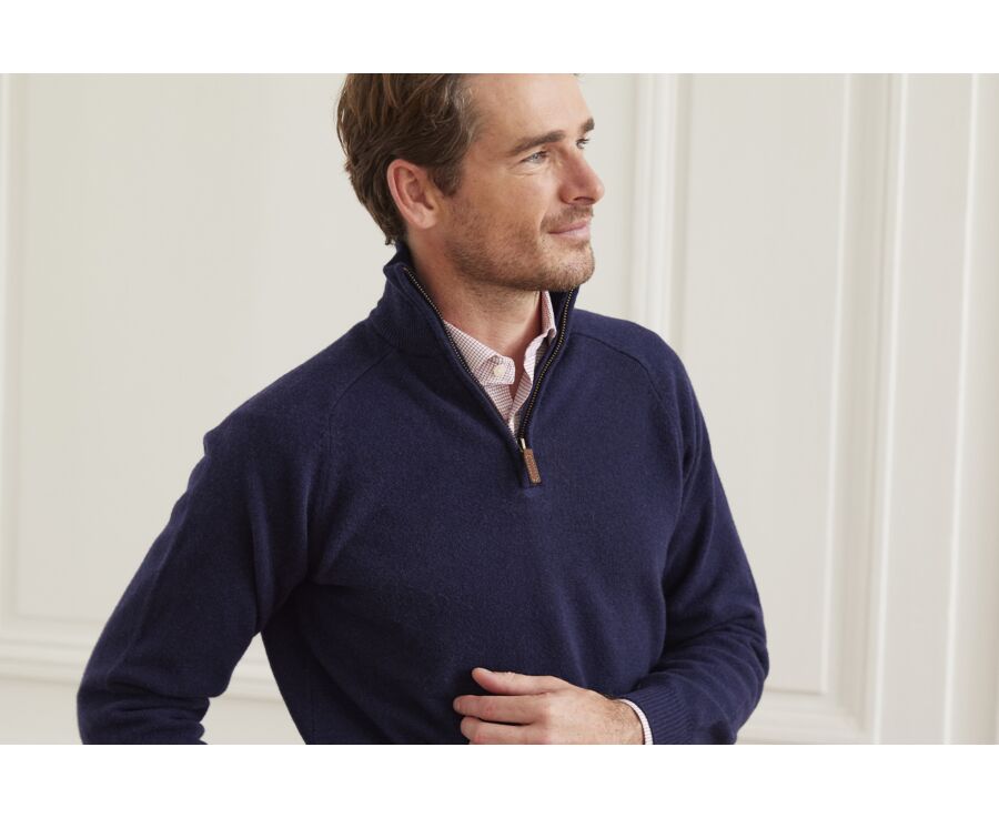 Navy half-zip wool jumper - KENNETH