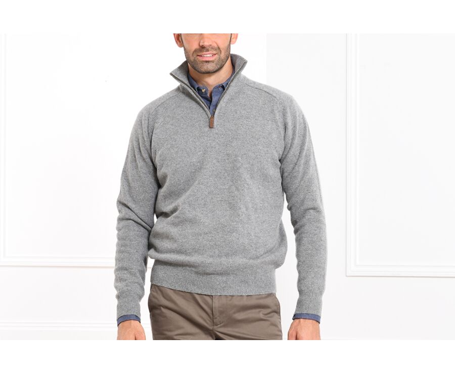 Grey Melange half-zip wool jumper - KENNETH