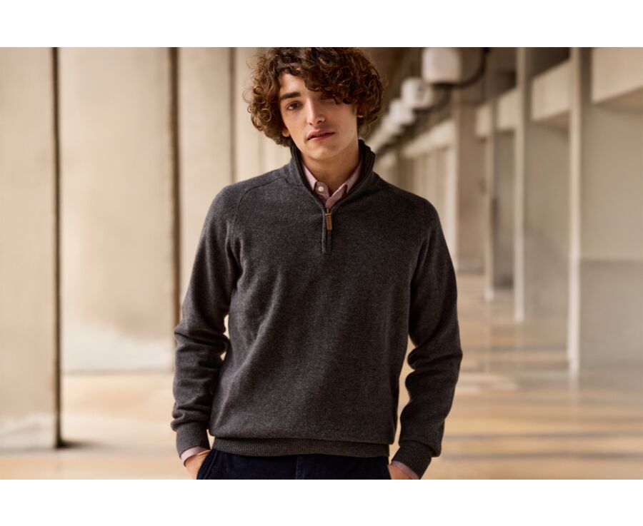 Grey Anthracite half-zip wool jumper - KENNETH