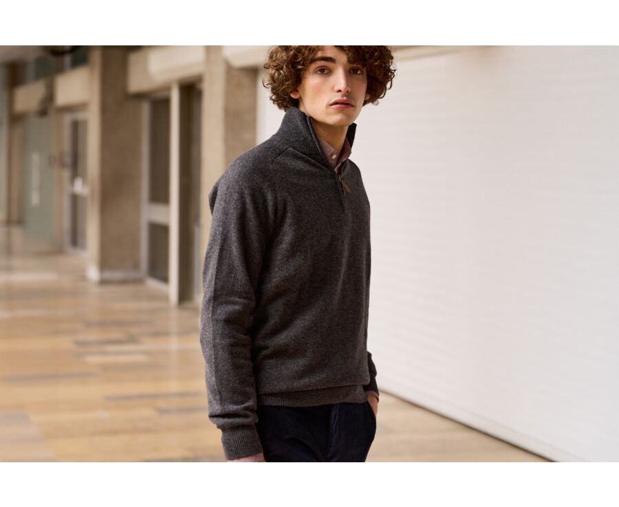Grey Anthracite half-zip wool jumper - KENNETH