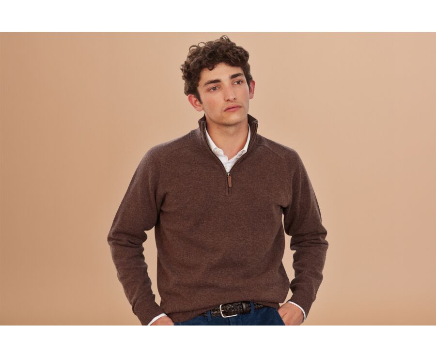 Chocolate Melange half-zip wool jumper - KENNETH