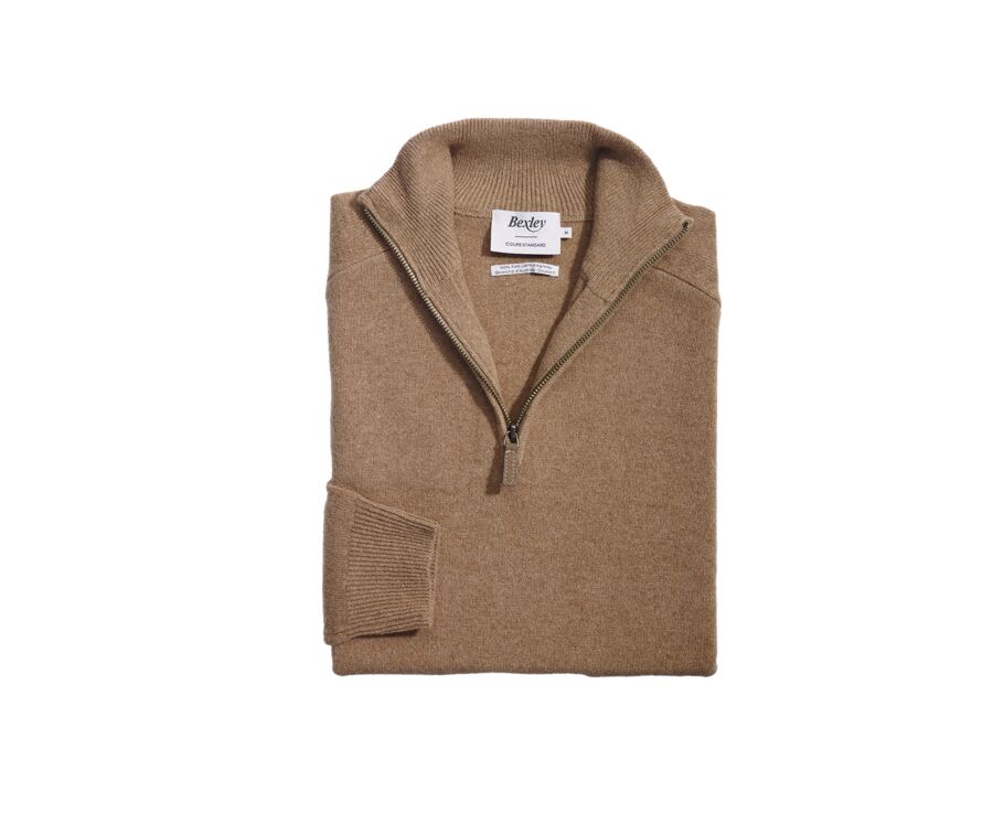 Melange Hazelnut half-zip wool jumper - KENNETH