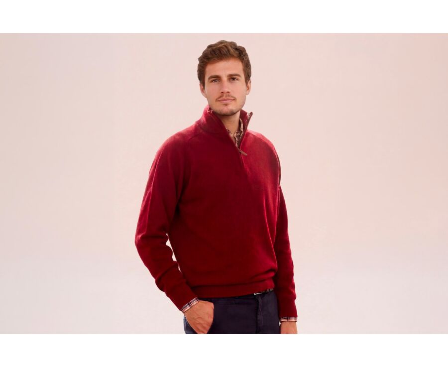 Dark Red half-zip wool sweater - KENNETH