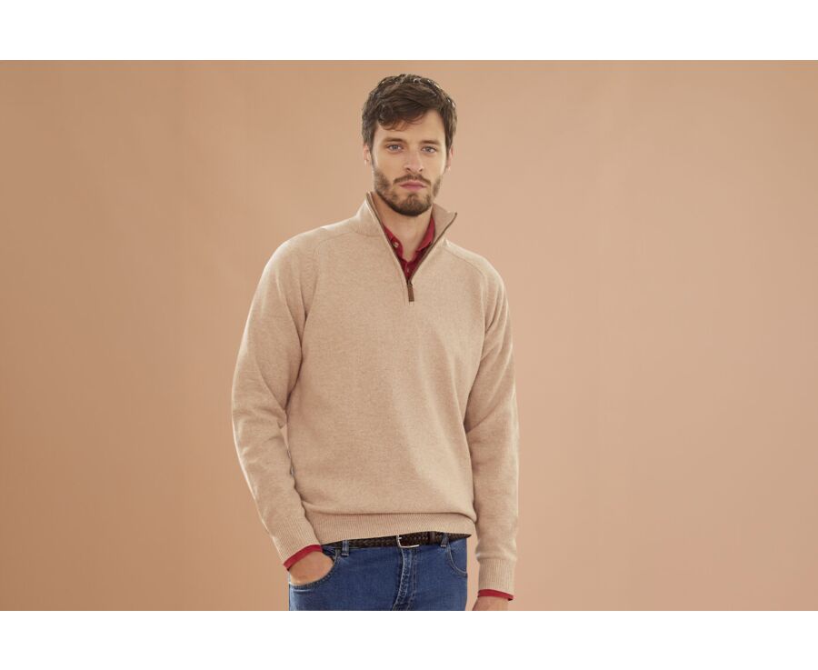 Beige Melange half-zip wool sweater - KENNETH