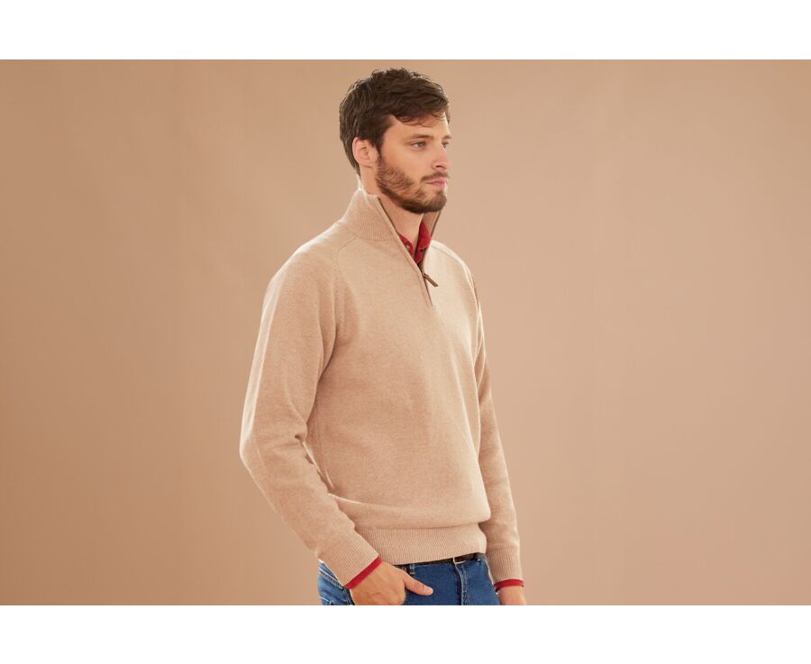 Beige Melange half-zip wool sweater - KENNETH