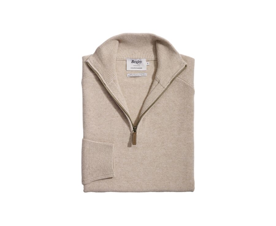 Beige Melange half-zip wool sweater - KENNETH