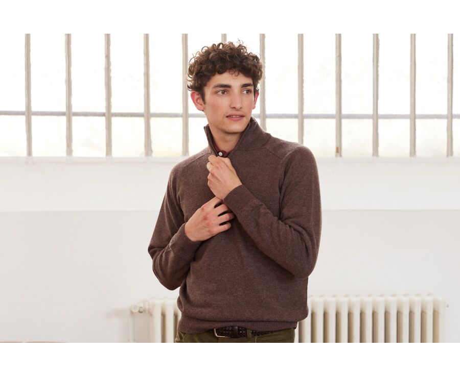 Brown half-zip wool sweater - KENNETH
