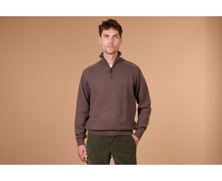 Brown half-zip wool sweater - KENNETH