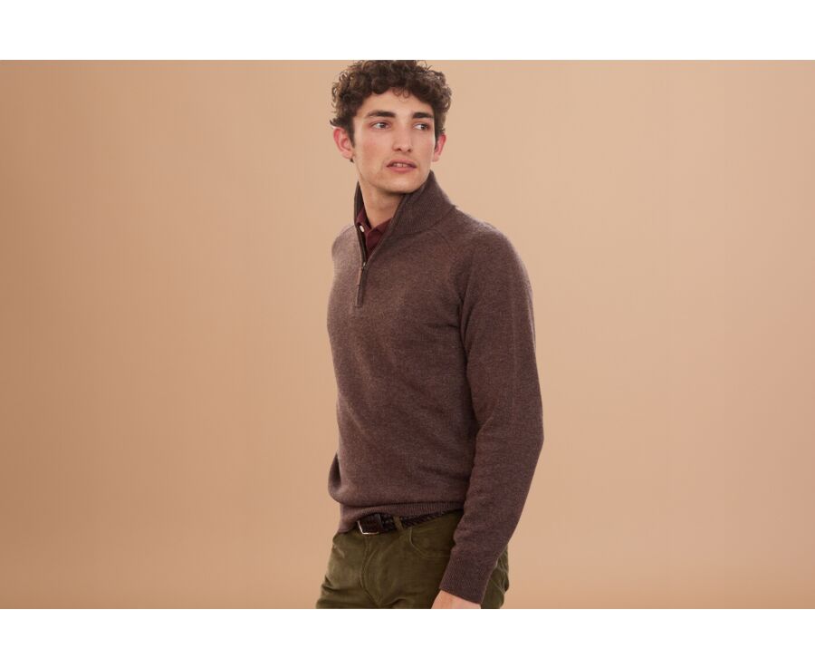 Brown half-zip wool sweater - KENNETH