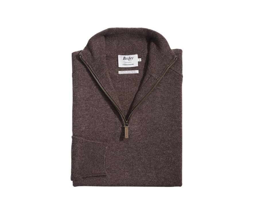 Brown half-zip wool sweater - KENNETH