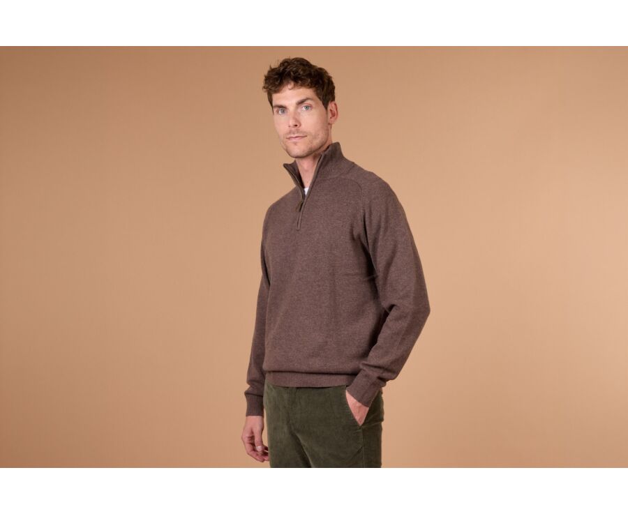 Brown half-zip wool sweater - KENNETH