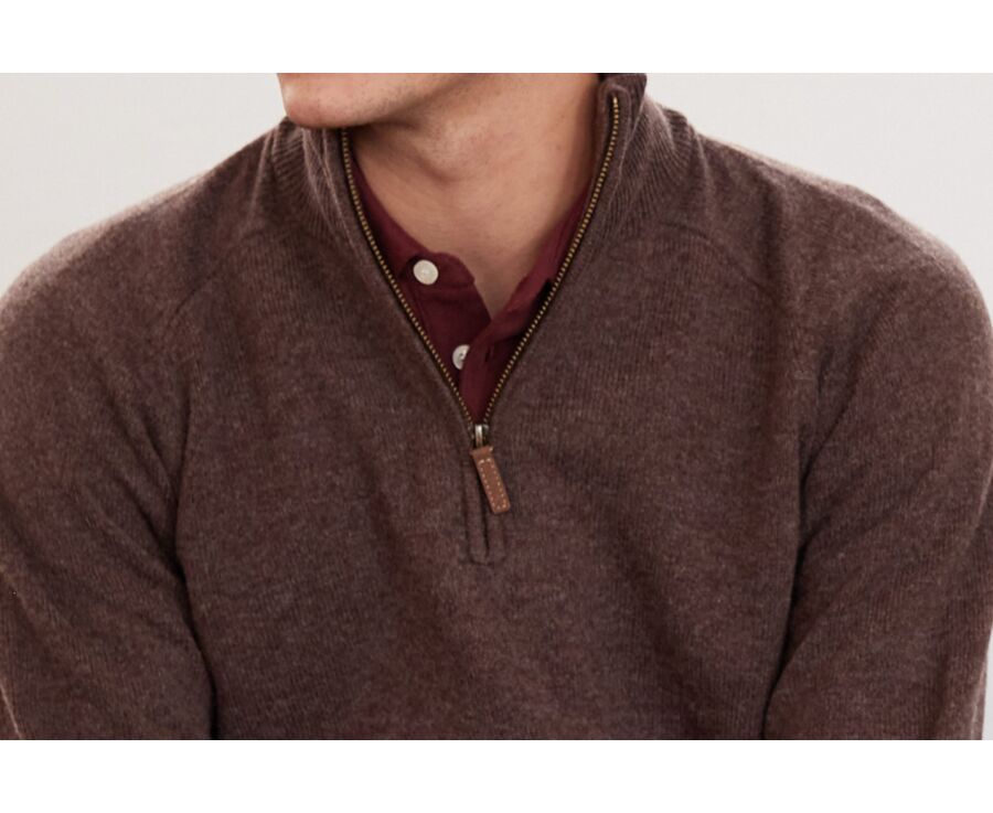 Brown half-zip wool sweater - KENNETH