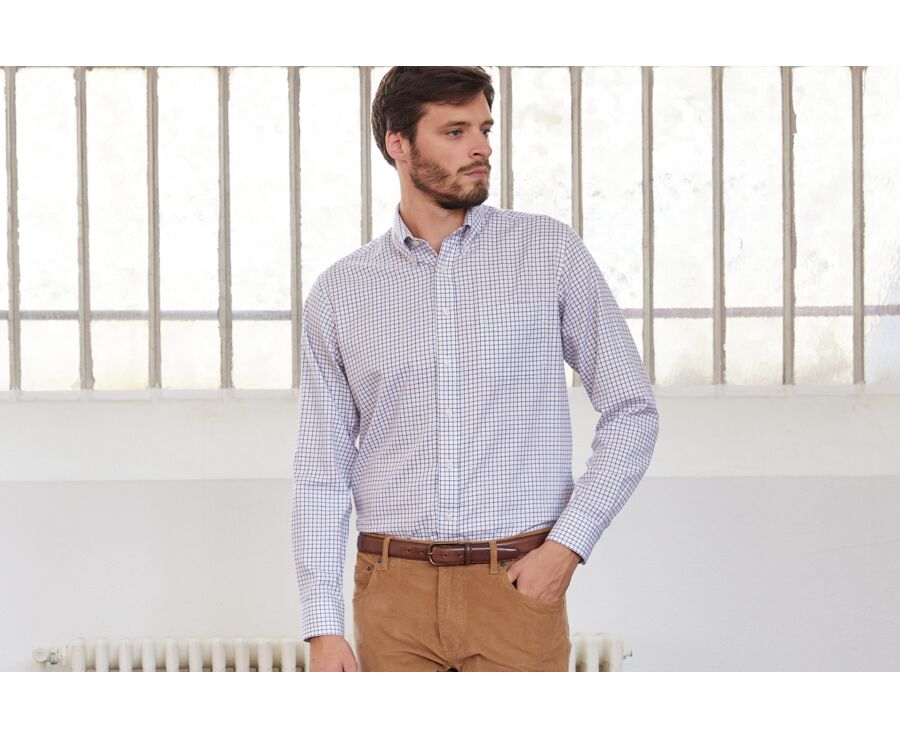 Flannel shirt with blue and beige checks - LINDSAY