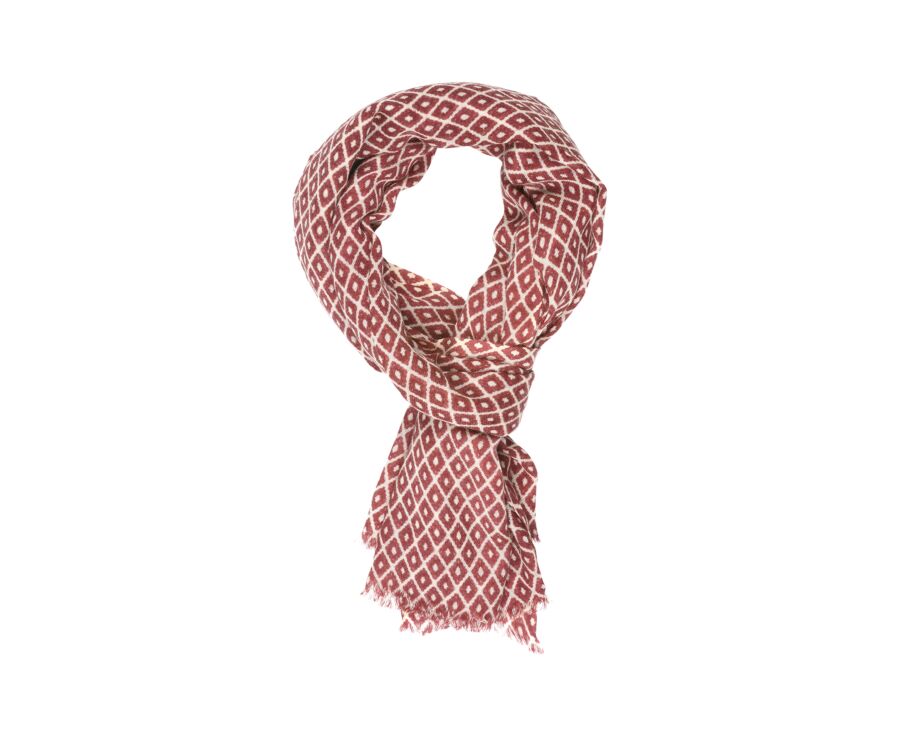 Ecru diamond patterned Red Wool scarf