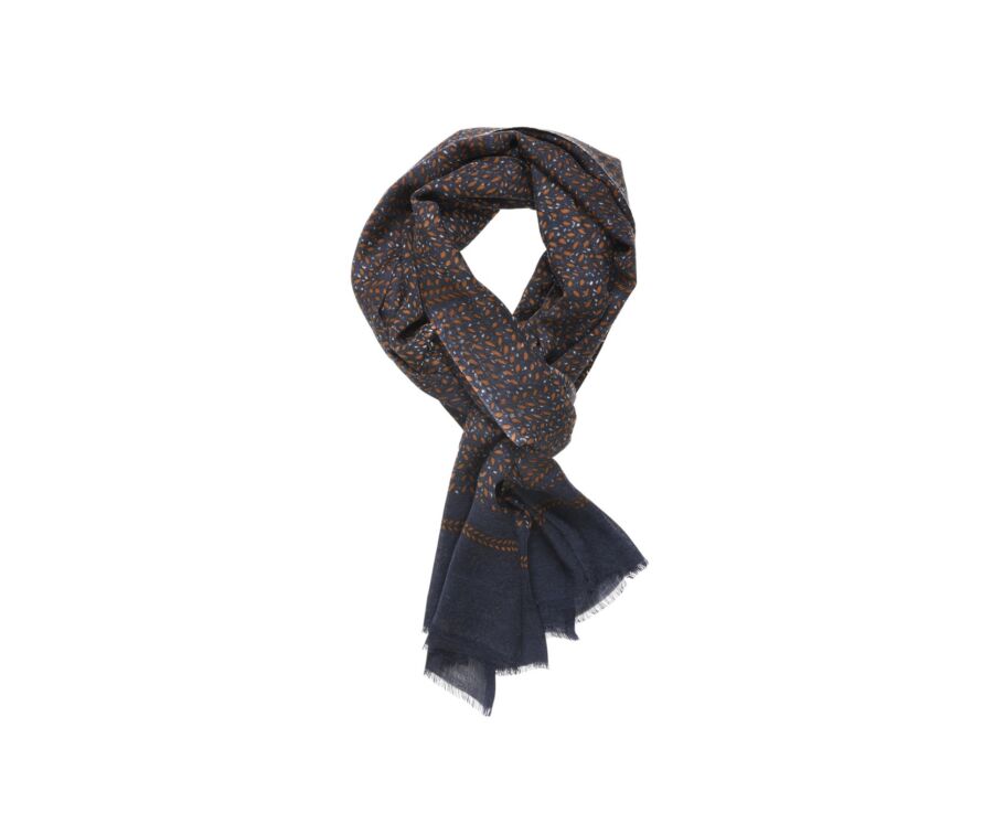 Tawny and Grey patterned Navy Wool scarf