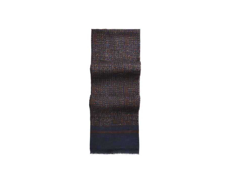 Tawny and Grey patterned Navy Wool scarf