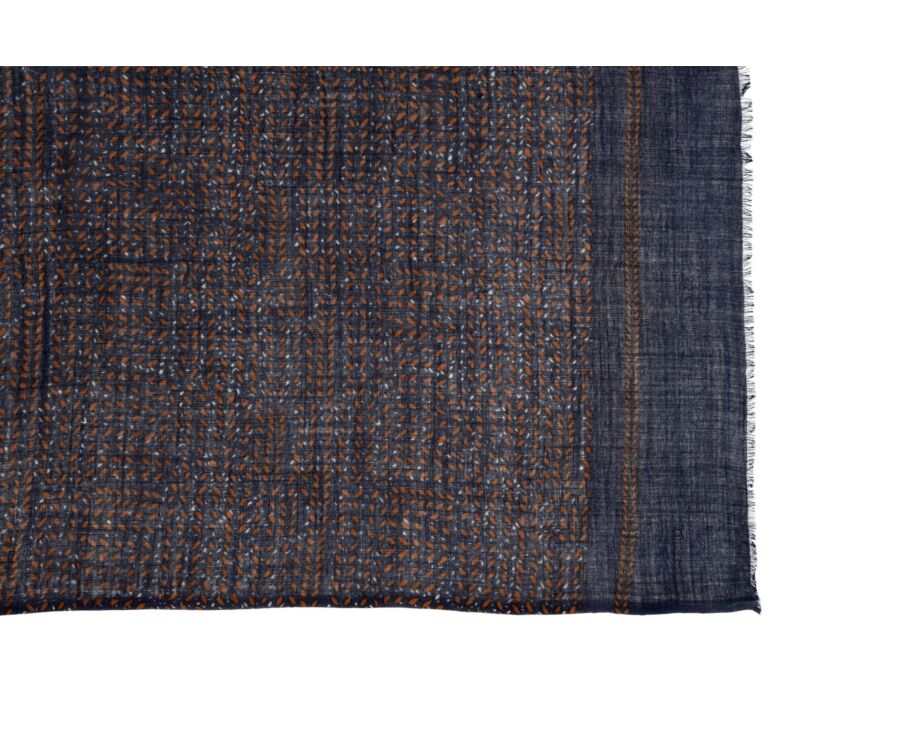 Tawny and Grey patterned Navy Wool scarf
