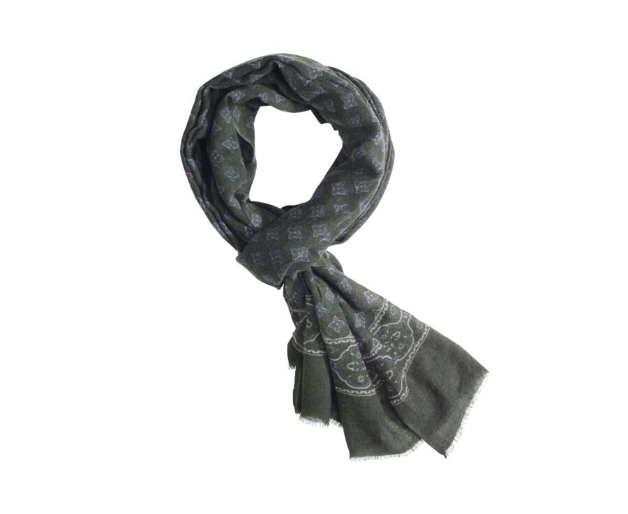 Grey patterned Green Wool scarf