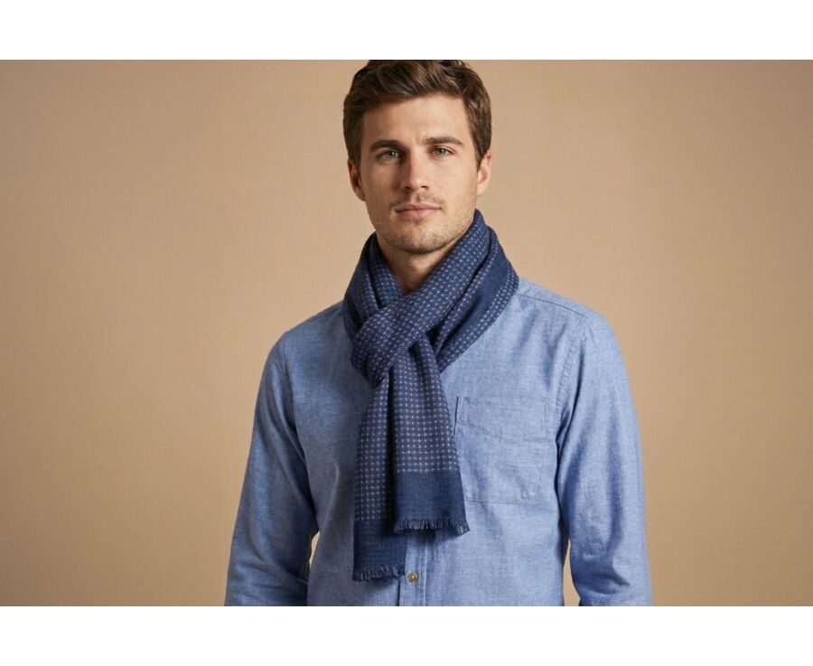 Blue Square Pattern Grey Wool scarf