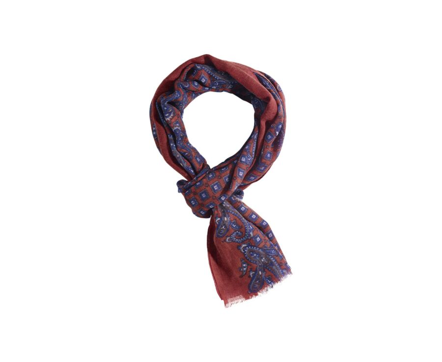 Red patterned navy Wool scarf