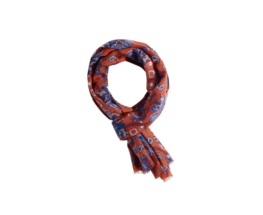 Orange patterned blue Wool scarf