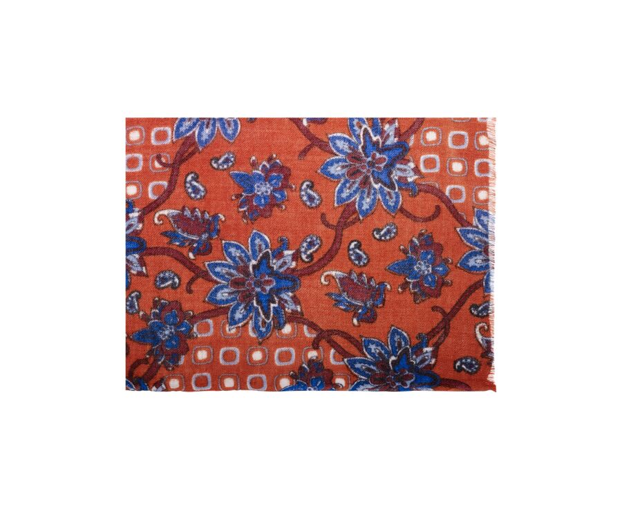 Orange patterned blue Wool scarf